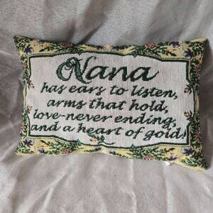 Nana Tapesty Decorative Small Pillow w/Words of Love and Care 11x7 Multicolor